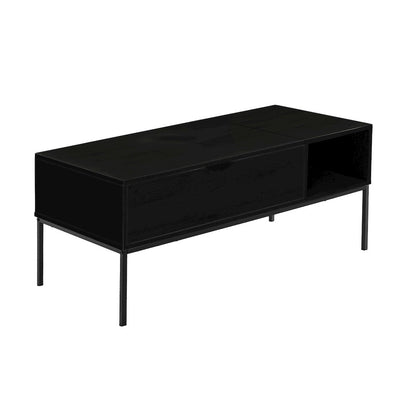 Coffee Table, 42 L, Rectangular, Cocktail, Lift-top, Black Laminate, Black Metal