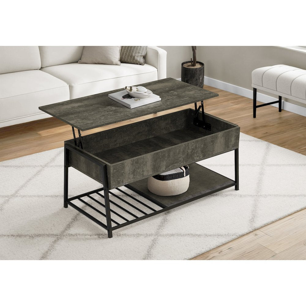 Coffee Table, 42L, Cocktail, Lift-top, Rectangular, Storage,Dark Bronze Laminate