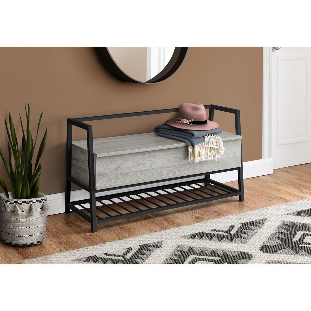 Bench, Entryway, Hallway, Storage, 42 Rectangular, Grey Laminate, Black