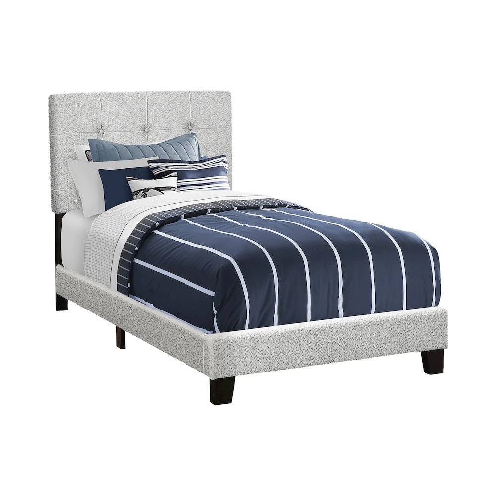 Bed, Twin Size, Upholstered, Juvenile, Youth, Light Grey Boucle, Transitional