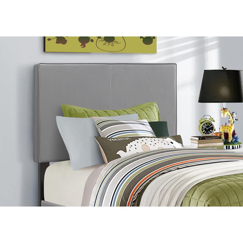 Bed, Twin Size, Bedroom, Upholstered, Grey Leather Look, Transitional
