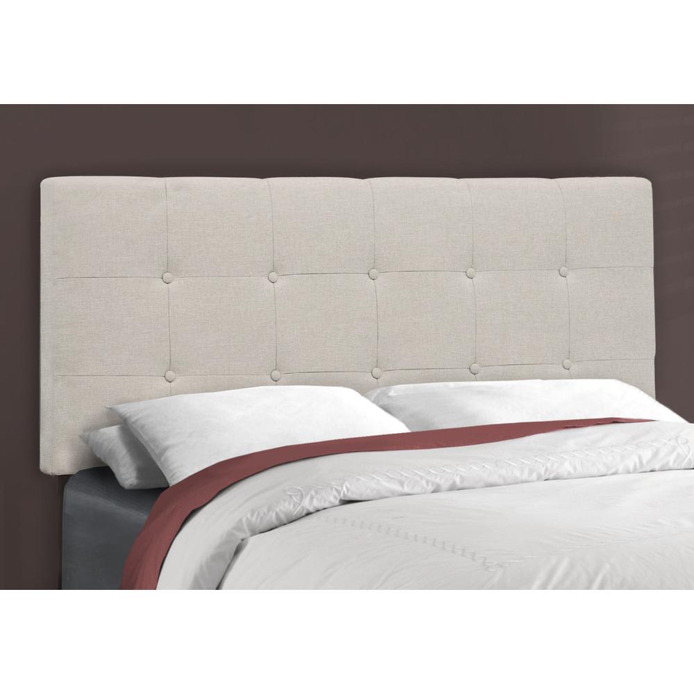 Bed, Full Size, Bedroom, Upholstered, Beige Linen Look, Black Wood Legs