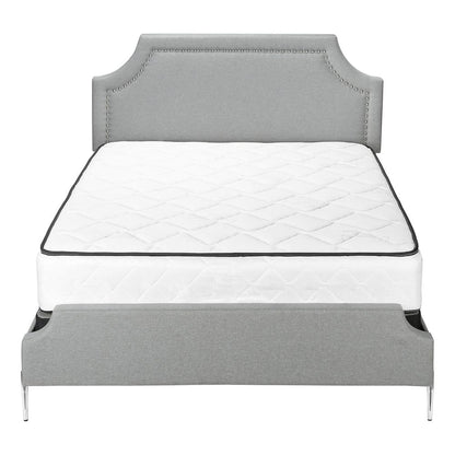 Bed, Queen Size, Bedroom, Upholstered, Grey Linen Look, Chrome