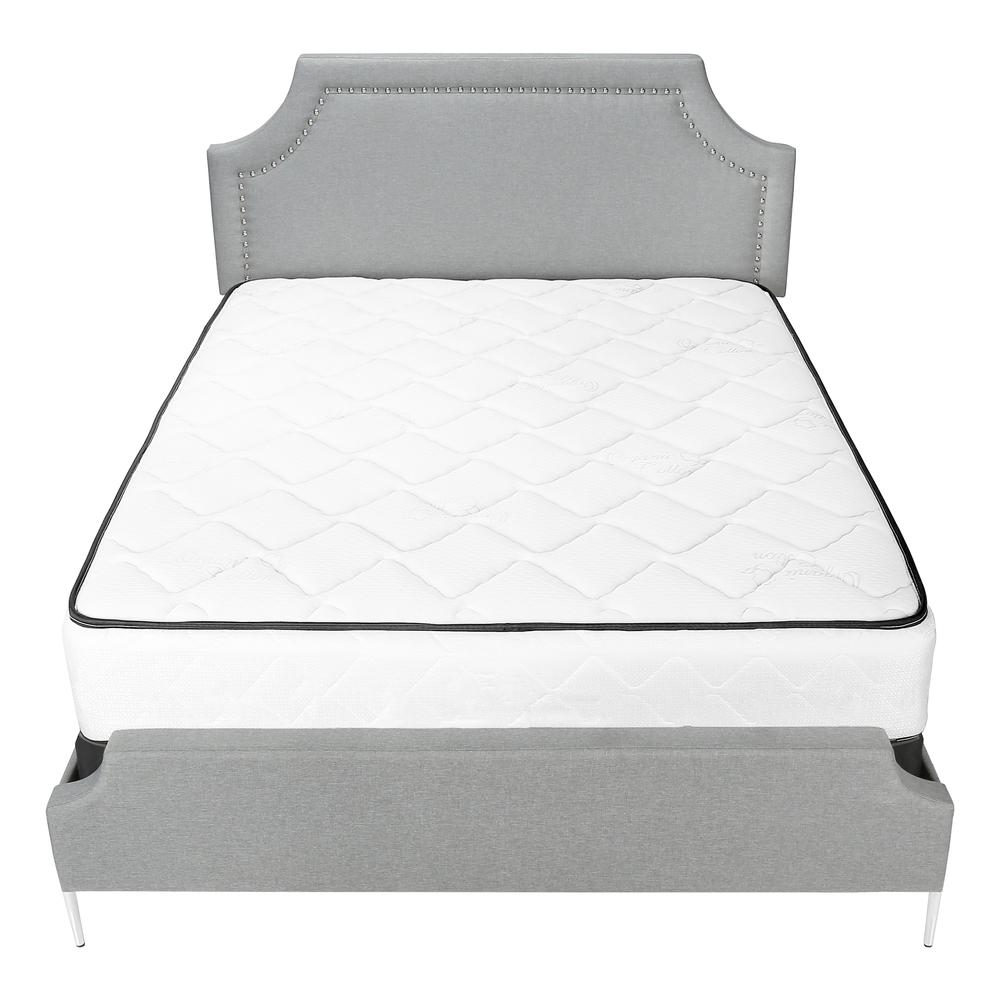 Bed, Queen Size, Bedroom, Upholstered, Grey Linen Look, Chrome