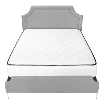 Bed, Queen Size, Bedroom, Upholstered, Grey Linen Look, Chrome