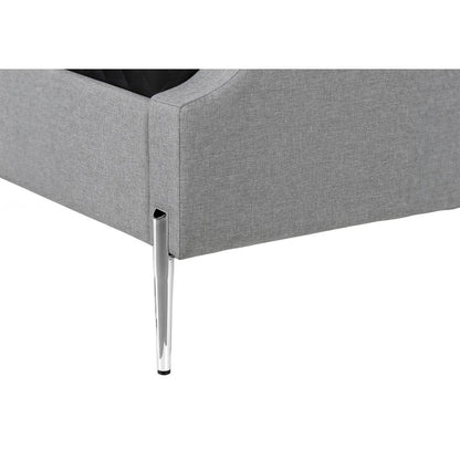 Bed, Queen Size, Bedroom, Upholstered, Grey Linen Look, Chrome