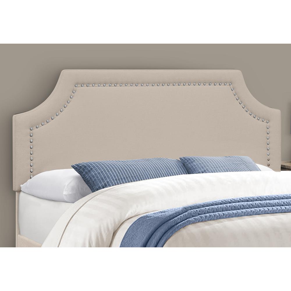 Bed, Queen Size, Bedroom, Upholstered, Beige Linen Look, Chrome
