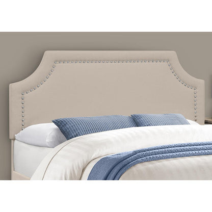 Bed, Queen Size, Bedroom, Upholstered, Beige Linen Look, Chrome