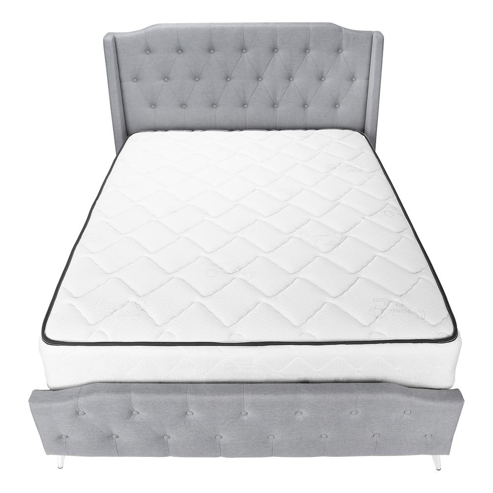 Bed, Queen Size, Bedroom, Upholstered, Grey Linen Look, Chrome