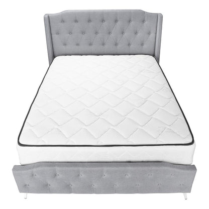 Bed, Queen Size, Bedroom, Upholstered, Grey Linen Look, Chrome