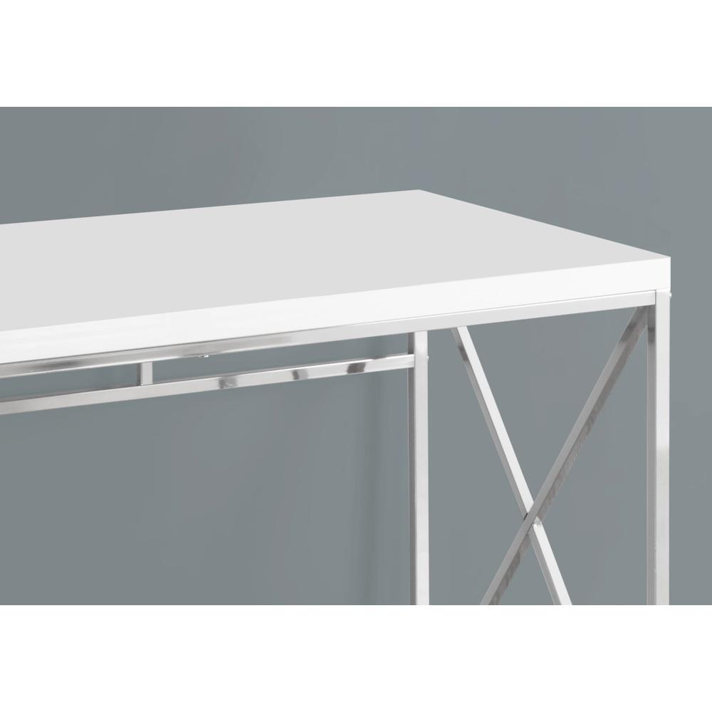 Computer Desk, Home Office, Laptop, Work, Glossy White Laminate, Chrome