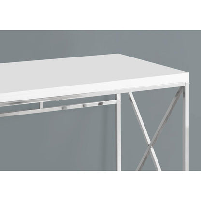 Computer Desk, Home Office, Laptop, Work, Glossy White Laminate, Chrome