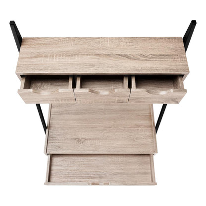 Computer Desk, Home Office, Laptop, Leaning, Storage Drawers, 32L, Work, Brown