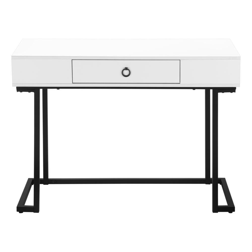 Computer Desk, Home Office, Laptop, Storage Drawers, 42L, Work, Glossy White