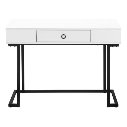Computer Desk, Home Office, Laptop, Storage Drawers, 42L, Work, Glossy White
