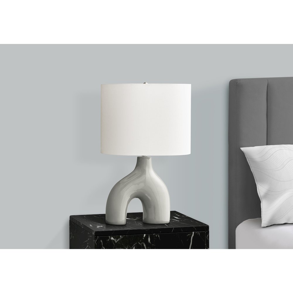 25"H, Table Lamp, Grey Ceramic, Ivory / Cream Shade, Contemporary, Modern