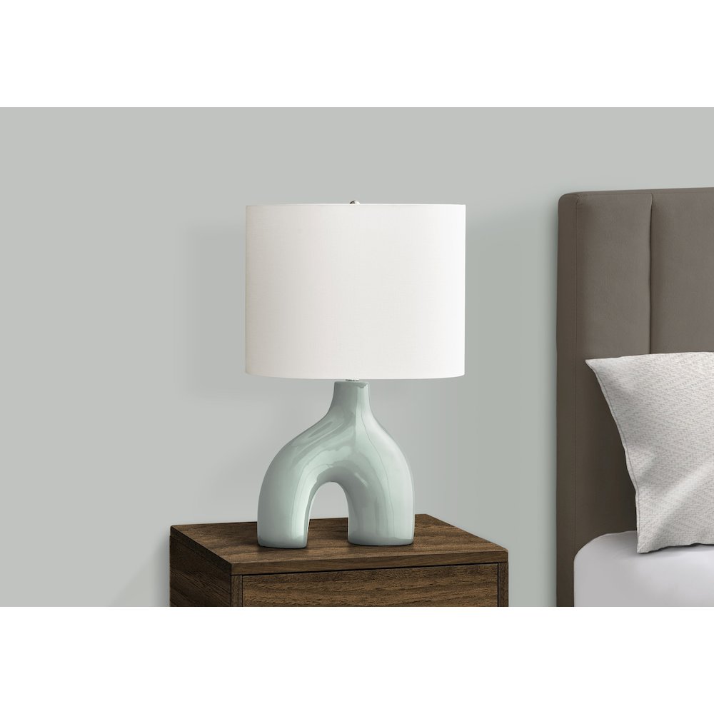 25"H, Table Lamp, Green Ceramic, Ivory / Cream Shade, Contemporary, Modern