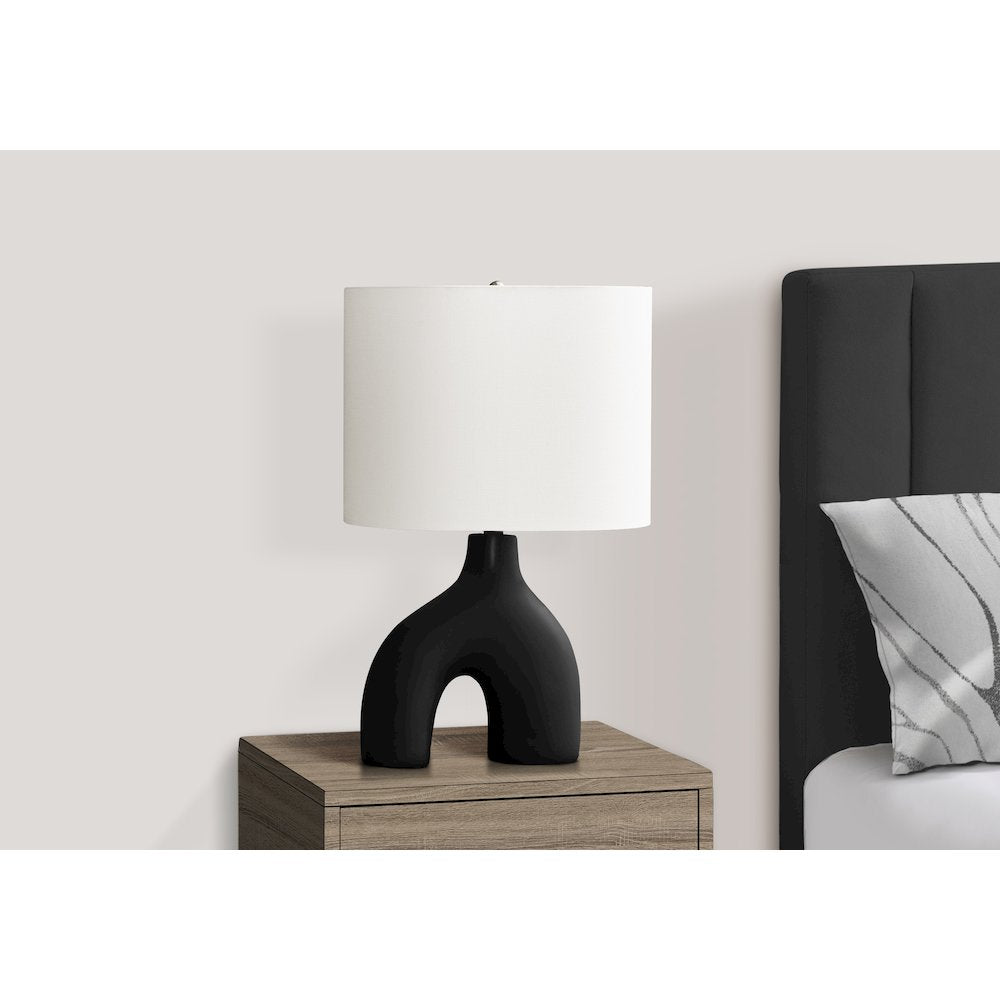 25"H, Table Lamp, Black Ceramic, Ivory / Cream Shade, Contemporary, Modern
