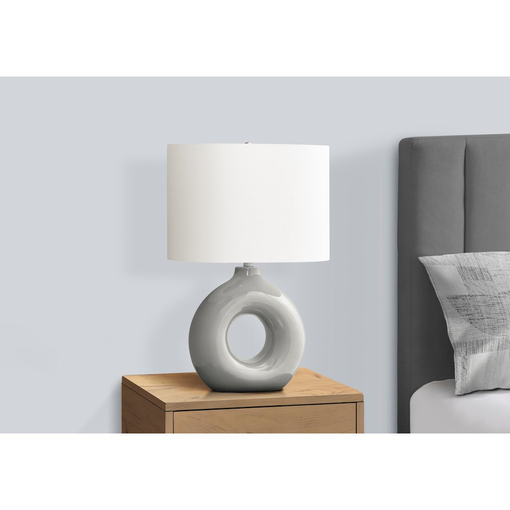 24"H, Table Lamp, Grey Ceramic, Ivory / Cream Shade, Contemporary, Modern