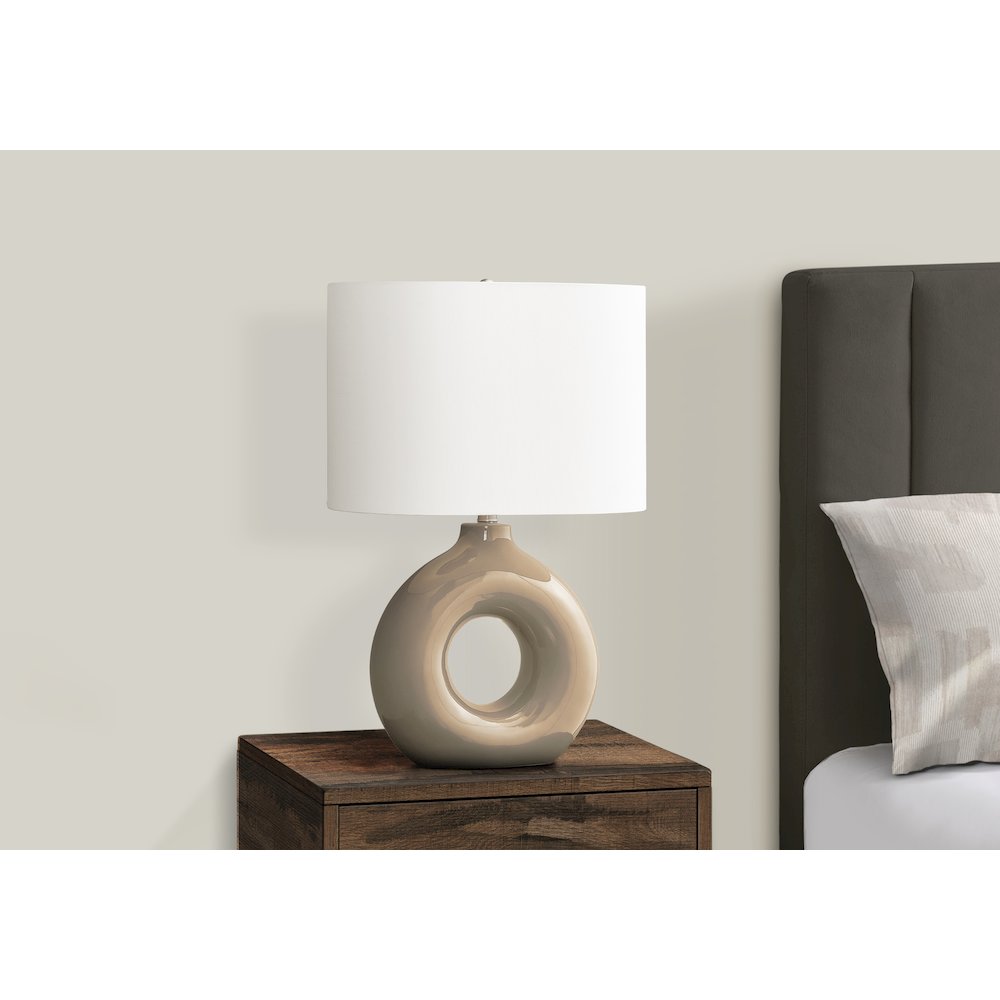 24"H, Table Lamp, Brown Ceramic, Ivory / Cream Shade, Contemporary, Modern