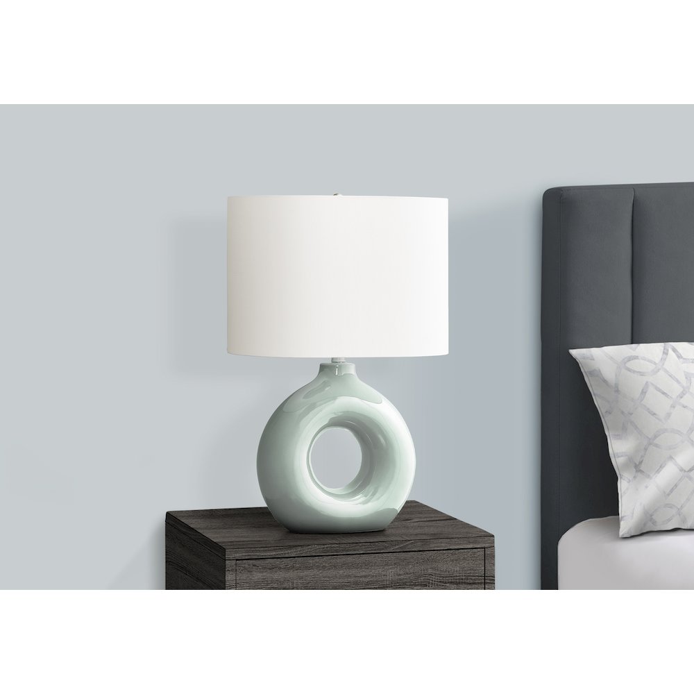 24"H, Table Lamp, Green Ceramic, Ivory / Cream Shade, Contemporary, Modern