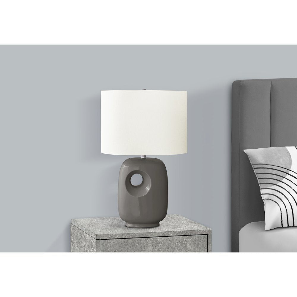 Lighting, 26"H, Table Lamp, Dark Grey Ceramic, Ivory / Cream Shade, Contemporary