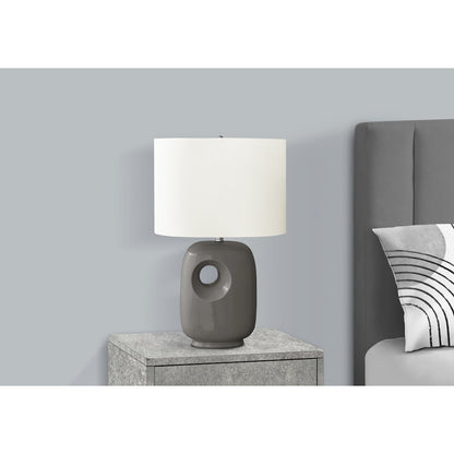 Lighting, 26"H, Table Lamp, Dark Grey Ceramic, Ivory / Cream Shade, Contemporary