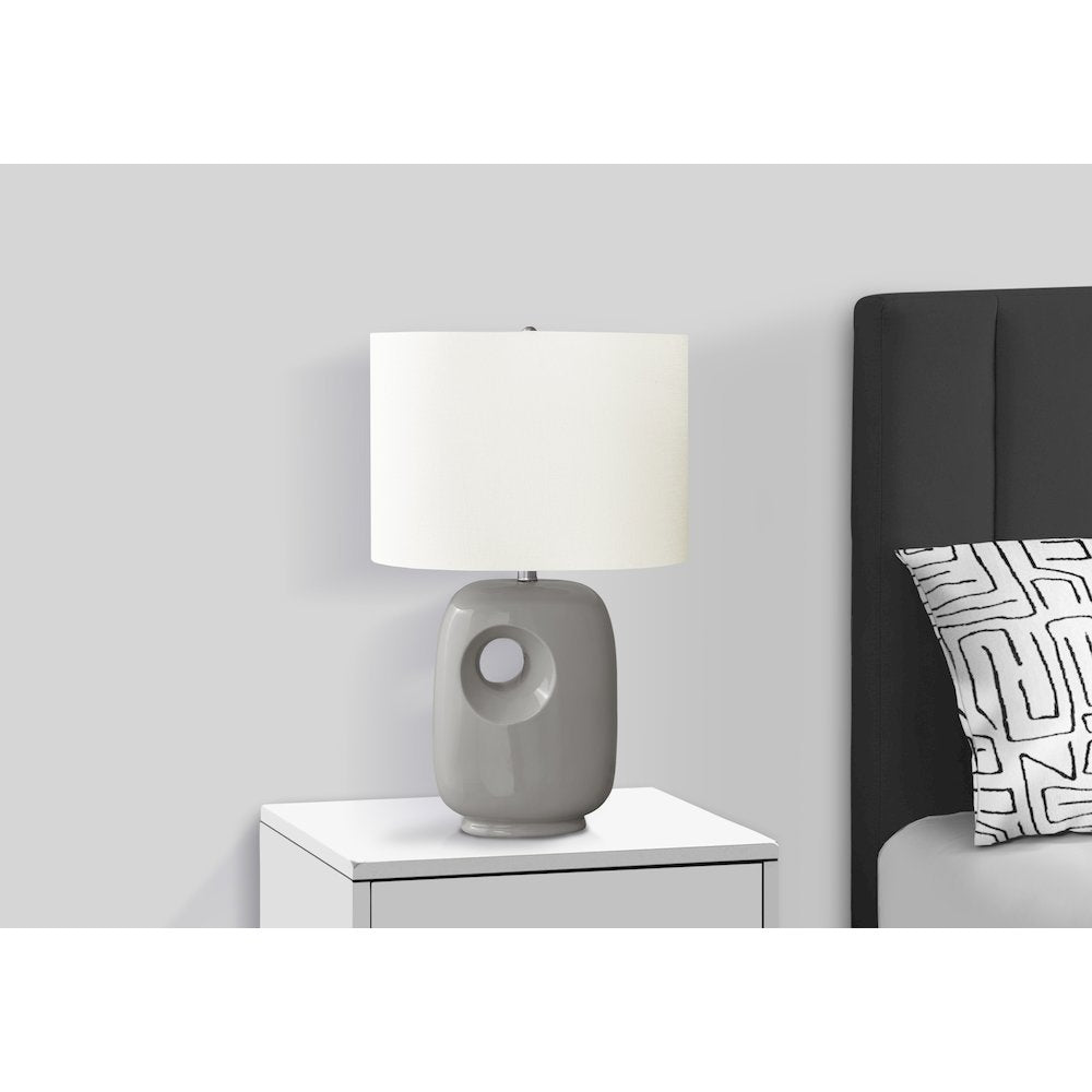 26"H, Table Lamp, Grey Ceramic, Ivory / Cream Shade, Contemporary, Modern
