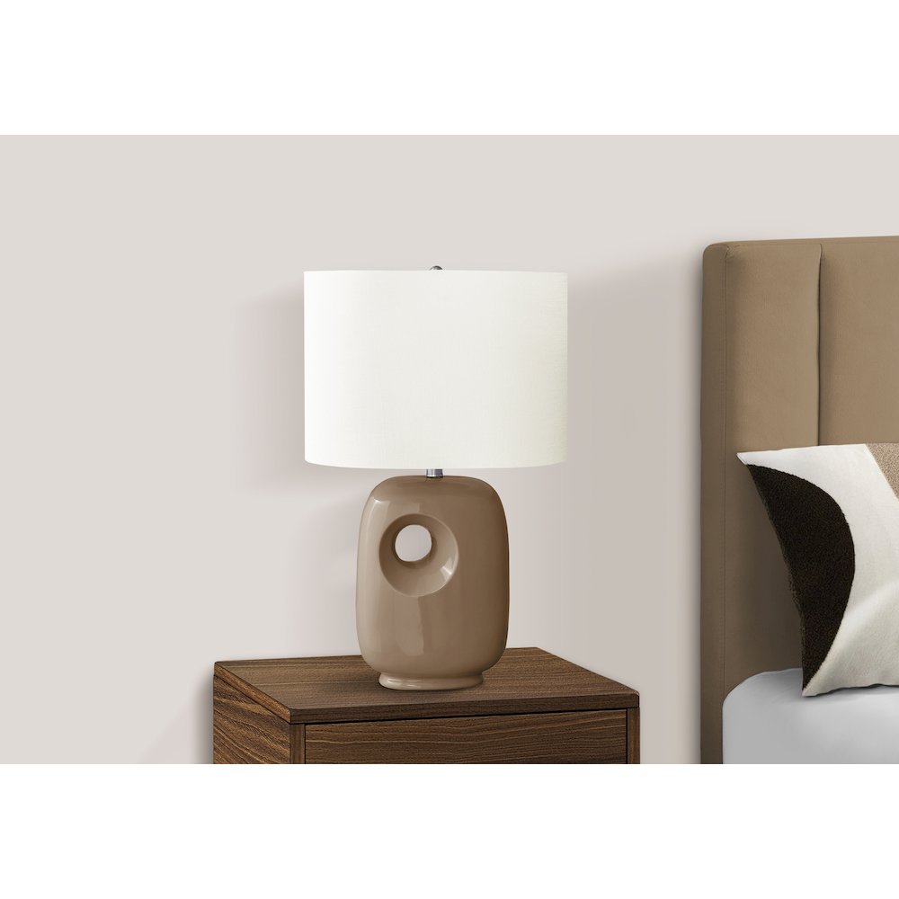 26"H, Table Lamp, Brown Ceramic, Ivory / Cream Shade, Contemporary, Modern