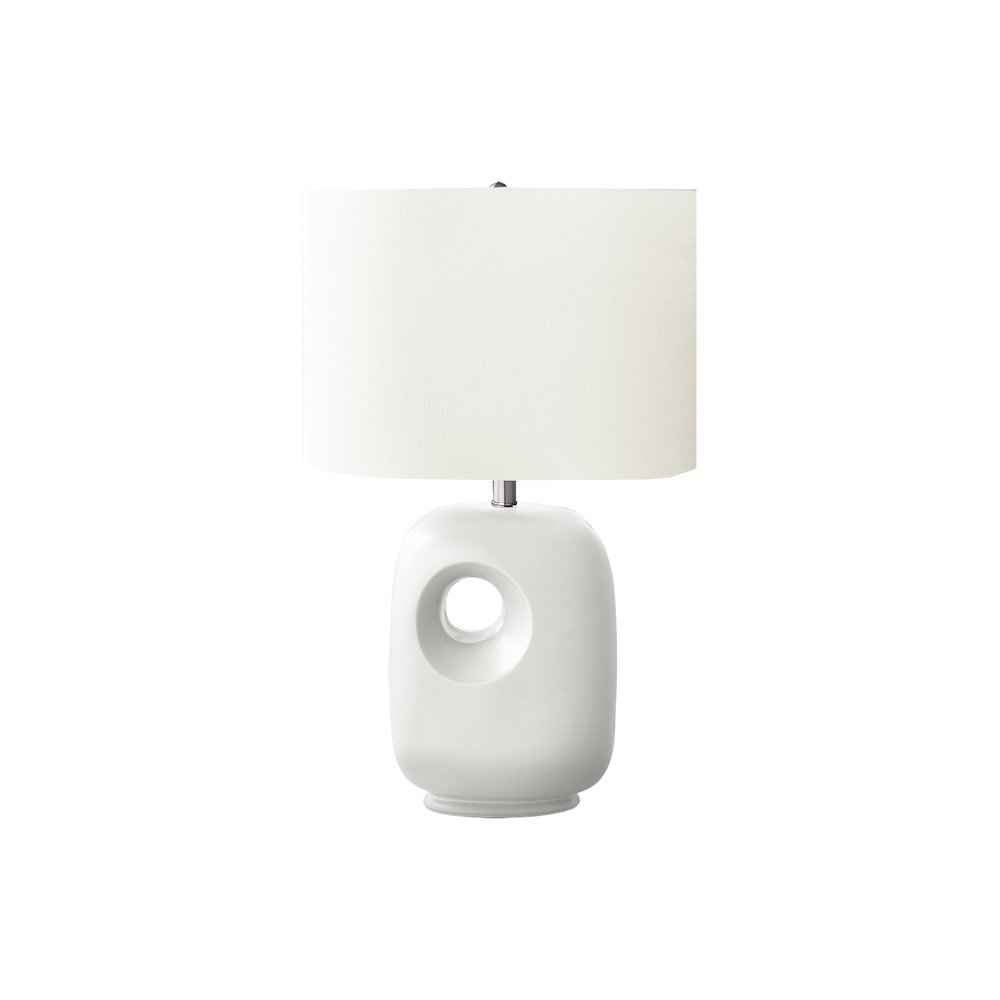 26"H, Table Lamp, White Ceramic, Ivory / Cream Shade, Contemporary, Modern