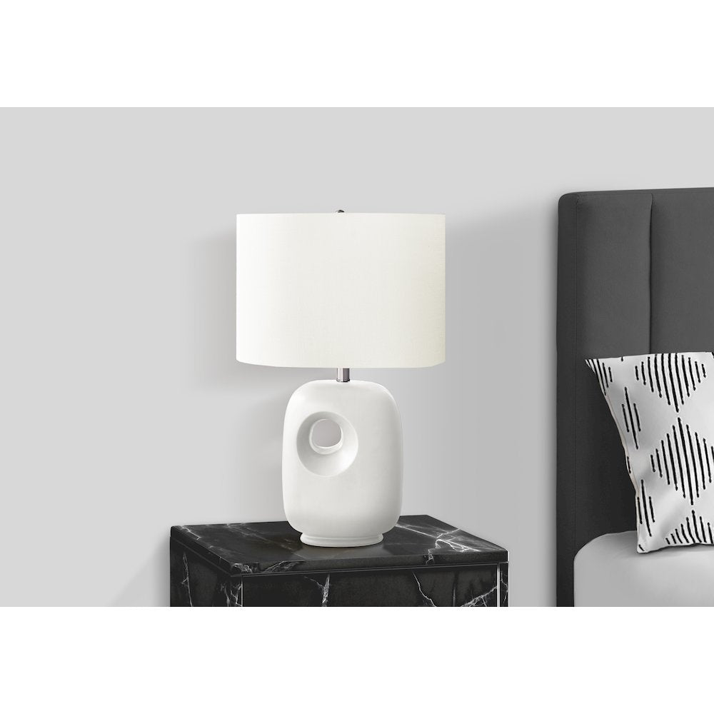 26"H, Table Lamp, White Ceramic, Ivory / Cream Shade, Contemporary, Modern