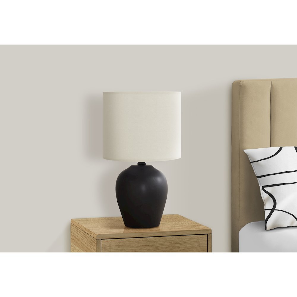 ="Lighting, 17""H, Table Lamp, Black Ceramic, Ivory / Cream Shade, Transitional