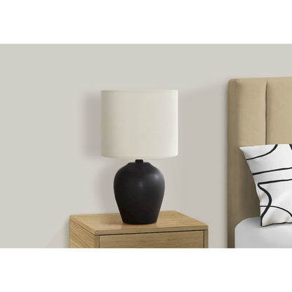 ="Lighting, 17""H, Table Lamp, Black Ceramic, Ivory / Cream Shade, Transitional
