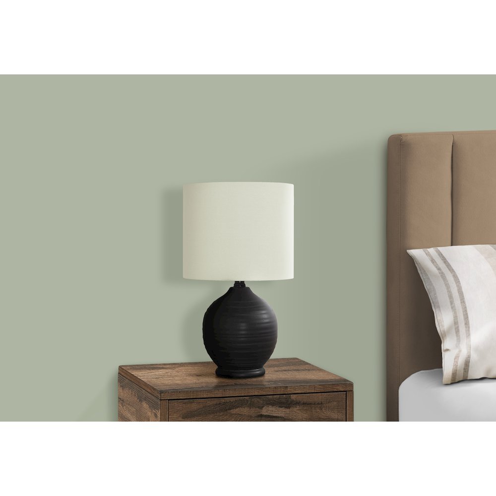 ="Lighting, 17""H, Table Lamp, Black Ceramic, Ivory / Cream Shade, Transitional