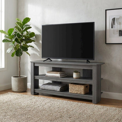 Corner TV Stand with Laminate Finish, Contemporary Media Console, Grey