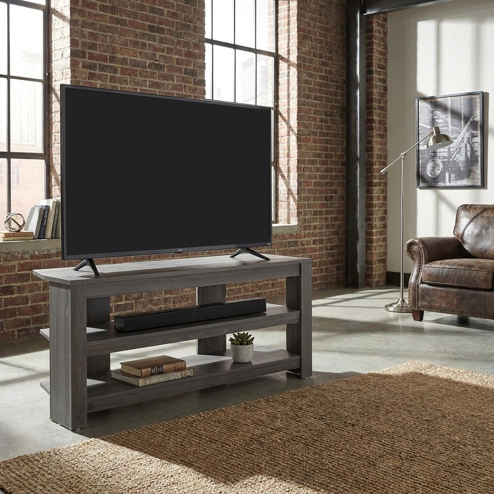 Corner TV Stand with Laminate Finish, Contemporary Media Console, Grey