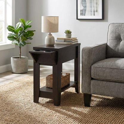 Laminate Narrow End Table, Small Accent Side Table for Living Room, Espresso