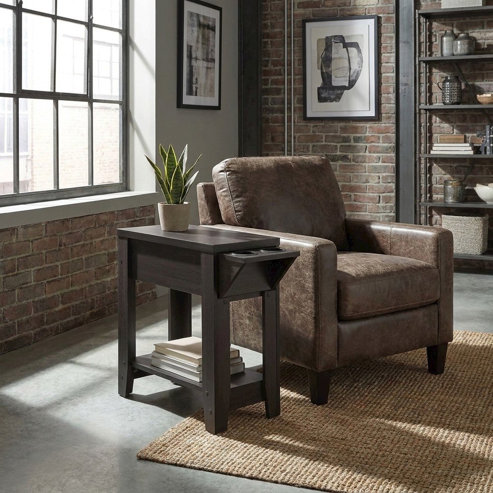 Laminate Narrow End Table, Small Accent Side Table for Living Room, Espresso