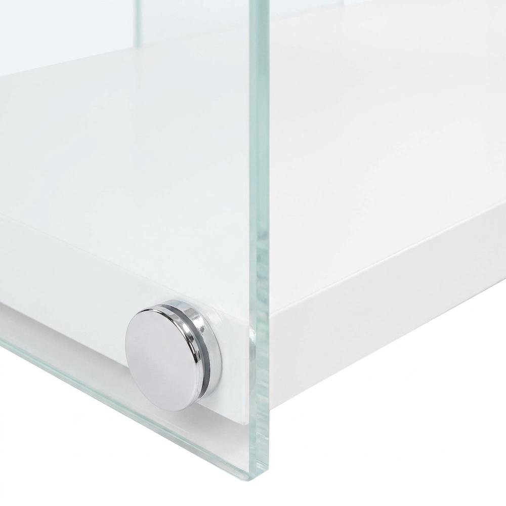 Tempered Glass Bookcase, Tall Glossy Etagere with 4 Open Shelves, White,Clear