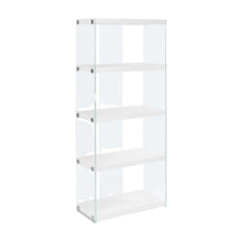 Tempered Glass Bookcase, Tall Glossy Etagere with 4 Open Shelves, White,Clear