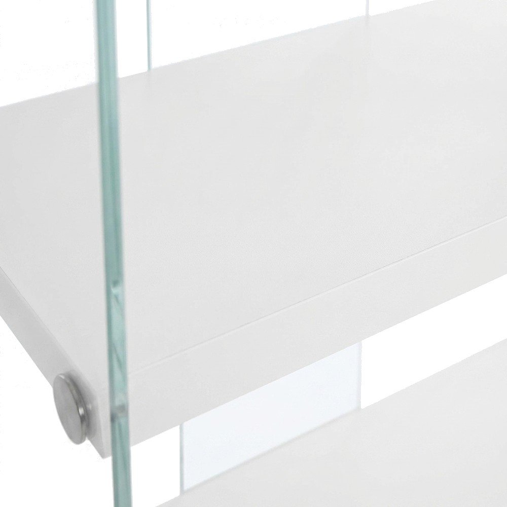 Tempered Glass Bookcase, Tall Glossy Etagere with 4 Open Shelves, White,Clear