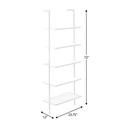 Metal and Particle Board 5-Tier Tall Bookcase, Floor Standing Shelf, White