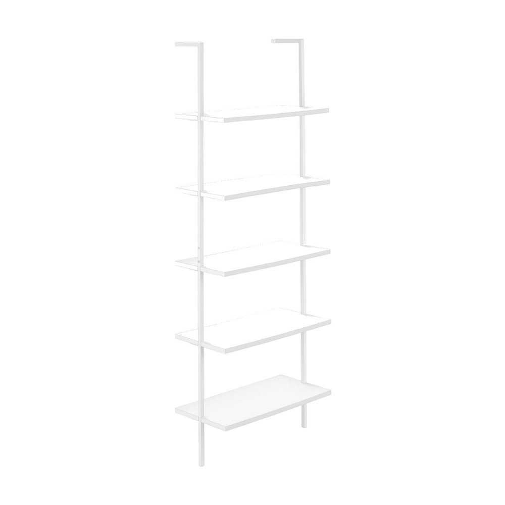 Metal and Particle Board 5-Tier Tall Bookcase, Floor Standing Shelf, White