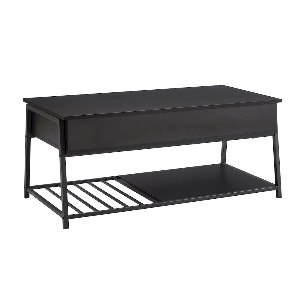 Coffee Table, 42"" L, Cocktail, Lift-top, Rectangular, Storage, Black Laminate