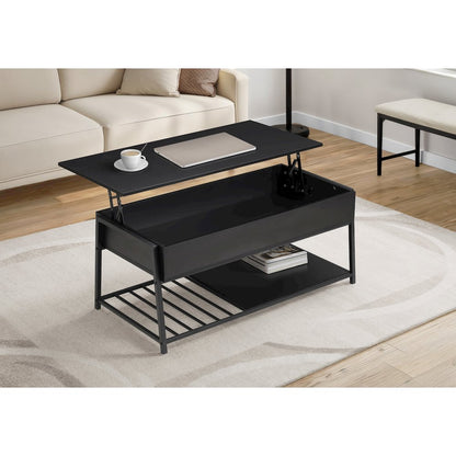 Coffee Table, 42"" L, Cocktail, Lift-top, Rectangular, Storage, Black Laminate