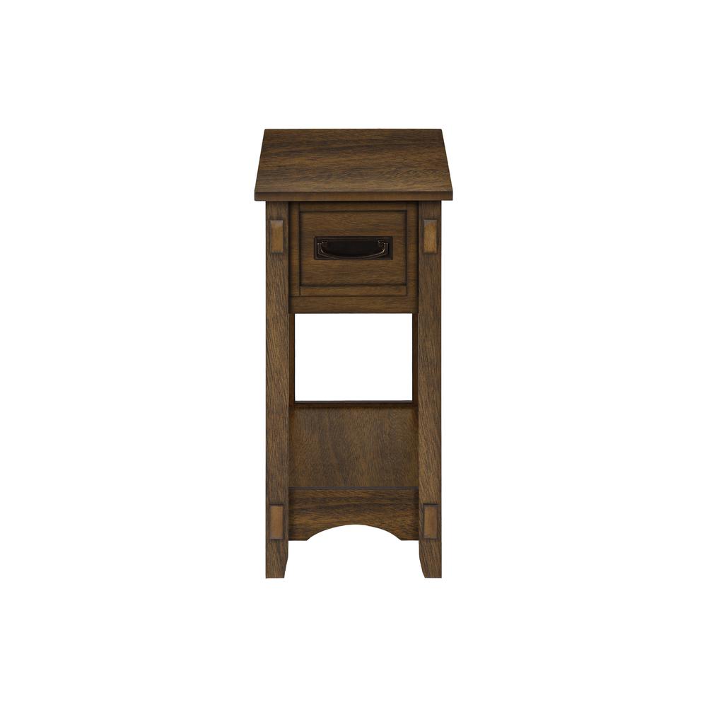 Accent Table, 2 Tier, Narrow, Storage Drawer, Brown Veneer, Transitional