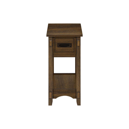 Accent Table, 2 Tier, Narrow, Storage Drawer, Brown Veneer, Transitional