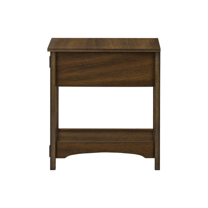 Accent Table, 2 Tier, Narrow, Storage Drawer, Brown Veneer, Transitional