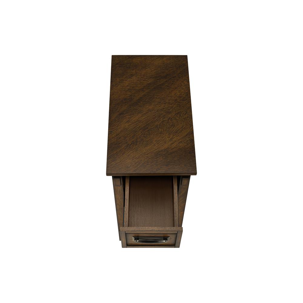 Accent Table, 2 Tier, Narrow, Storage Drawer, Brown Veneer, Transitional