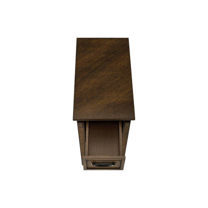 Accent Table, 2 Tier, Narrow, Storage Drawer, Brown Veneer, Transitional